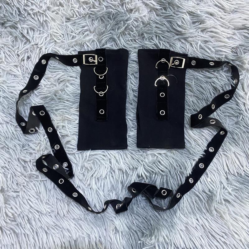 

Multifunction Adjustable Eyelet Strapy Fingerless Gloves Women Goth Lolita Hip Hop Punk Arm Sleeves Y2k Accessories One Size чёрный