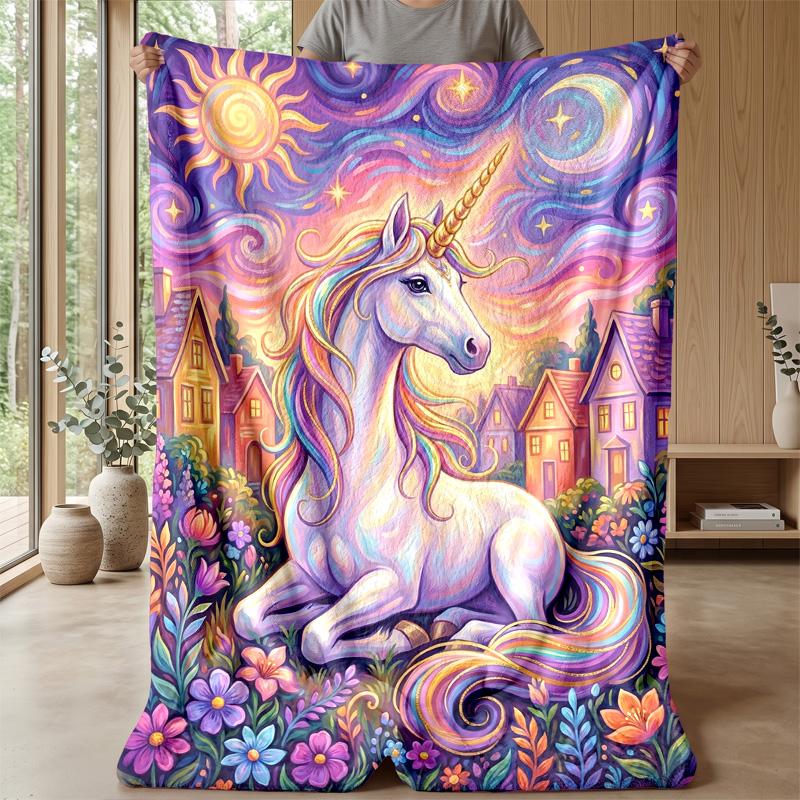 Magical Unicorn Fantasy Theme Blanket Lightweight Warm Flannel Blanket Decorative Throw Blanket for Home Decoration