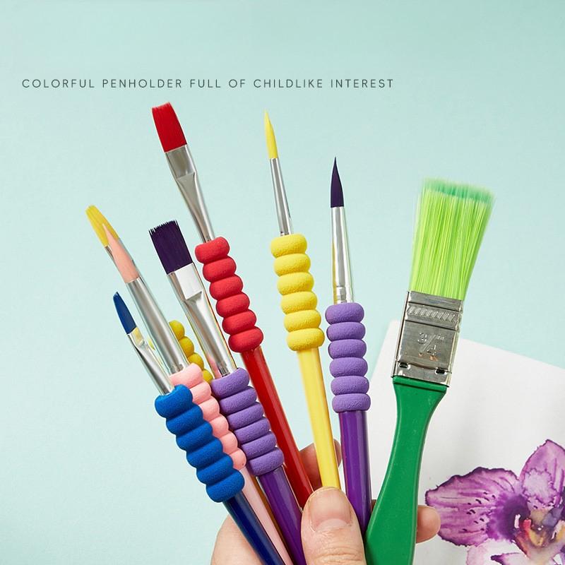Children's Graffiti Colored Plastic Short Rod Brush Beginner Watercolor Acrylic Art Painting Gouache Brush Painting Material