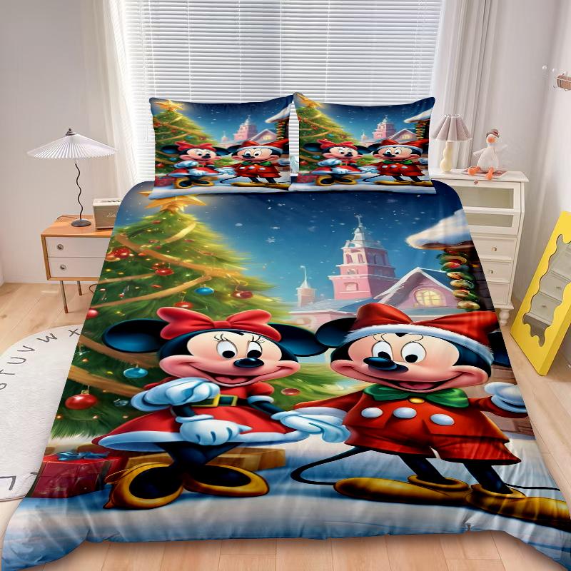 Christmas Mickey 3Pcs Duvet Cover Minnie Merry Christmas Cartoon Bedding Set Twin Full For Children Holiday Gifts Bedroom Decor
