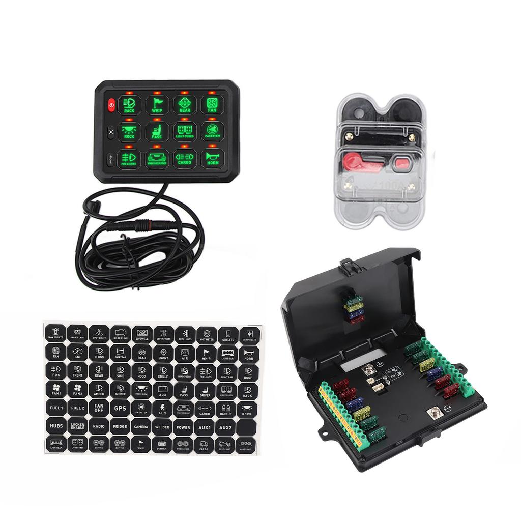12 Gang Switch Panel 12V To 24V IP65 Water Resistant RGB Color Universal for Truck Boat Offroad ATV UTV SUV