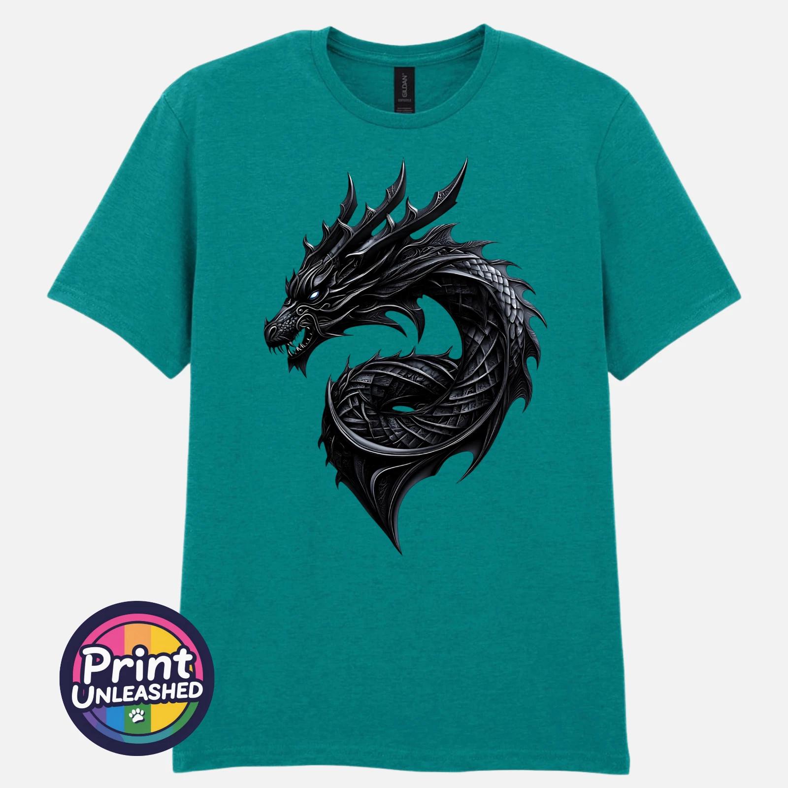 Black Dragon T Shirt Mythical Dragon Graphic Tee Gothic Myth Fantasy Shirt Gift S