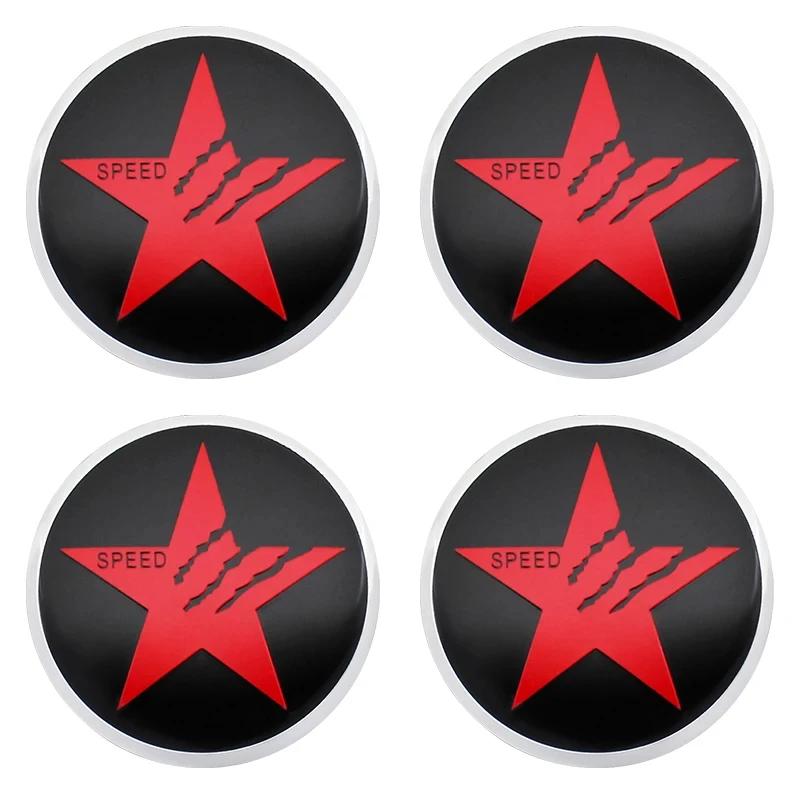 For Audi  A34PCS 56MM Cool SPEED Five-pointed Star Emblem Car Wheel Center Hub Cap Stickers Badge For Audi Ford BMW Mercedes Benz Subaru KIA