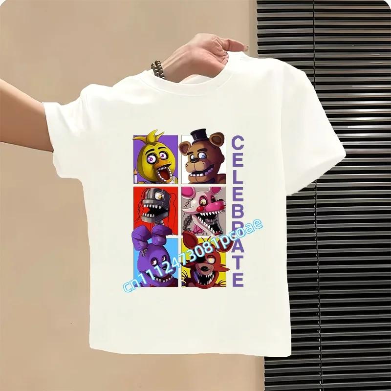 2026 T-shirt per Bambini Five Nights At Freddys Cartone Animato T-shirt Grafica FNAF Top Sportivi Casual per Bambini Maniche Corte Abbigliamento per Bambini