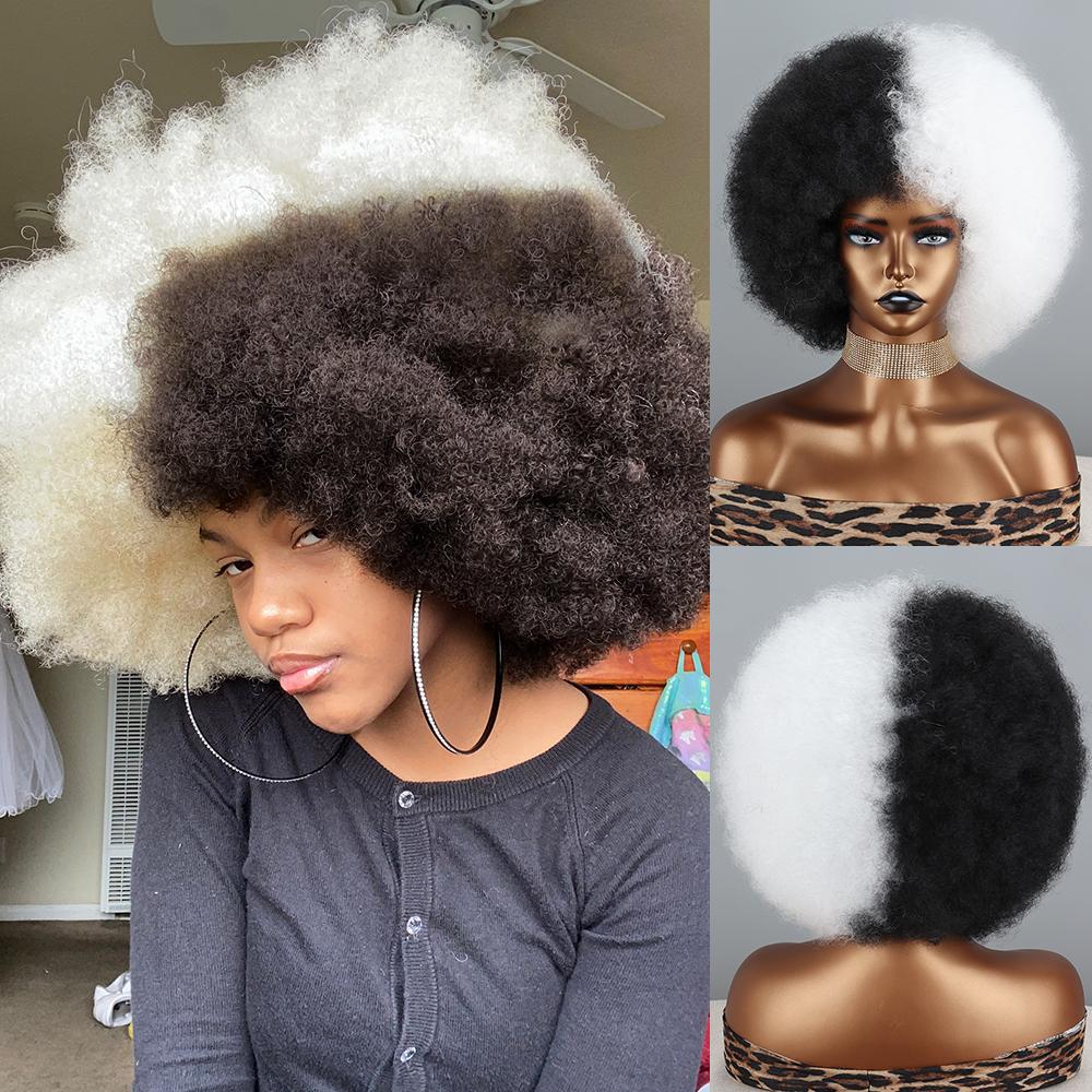 MISSQUEEN Parrucca riccia crespa a sbuffo corto da donna afro fibra sintetica zenzero rosso arancione parrucca soffice cosplay da indossare ogni giorno