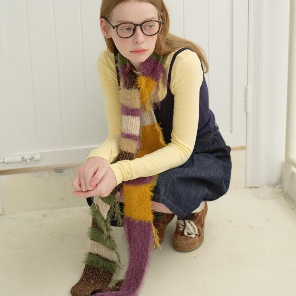 Soft Fabric Knitted Scarf Irregular Tassel Long Scarf Warm Stripe Scarf Autumn Winter