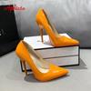 Aphixta Four Seasons Green Super High 12cm Stiletto Heels Women's Pumps Pointed Toe Patent Leather Office Shoes Plus 45