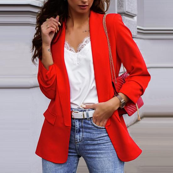 Women Autumn Blazer Solid Color Pockets OL Style Cardigan Formal Long Sleeves Lady Suit Coat Female Clothes