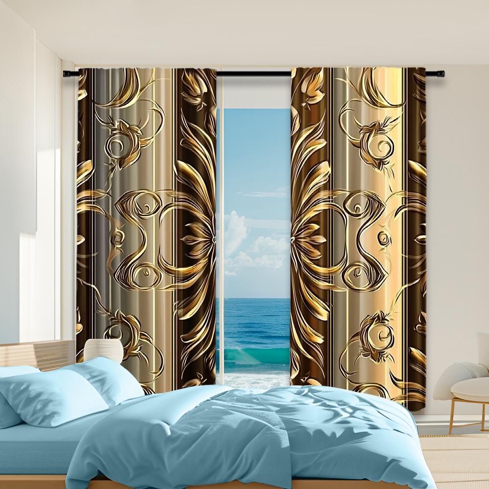 2 шт. Декоративные оконные шторы с принтом листьев, на штангу, оконные занавески, оконные украшения для спальни, гостиной, домашнего декора 100*130 Grommet Top 1pcs