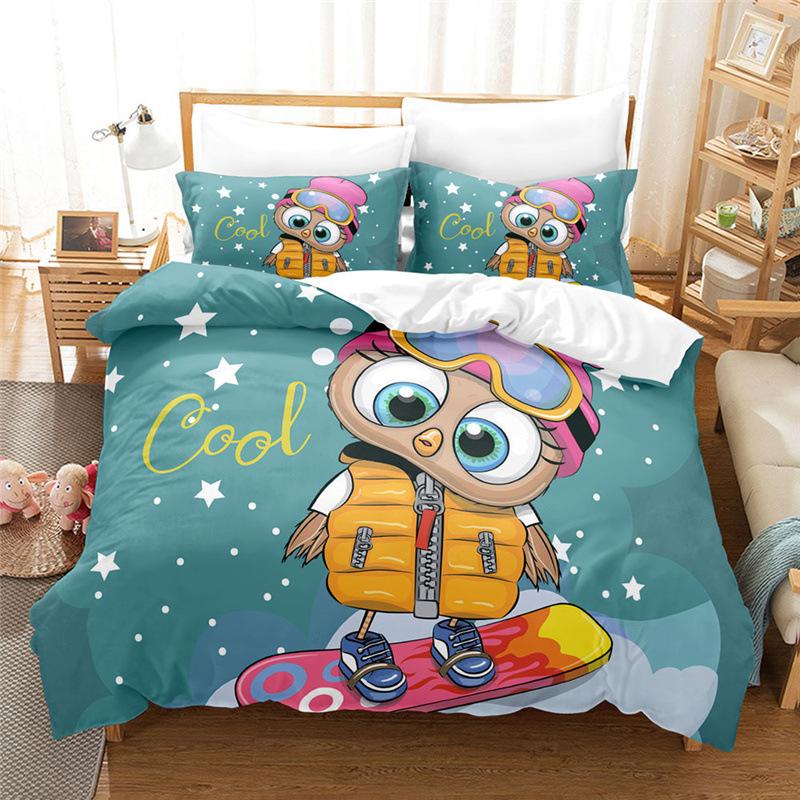 Kawaii Cartoon Owl Duvet Cover Set Full Queen King Size Owl Bedding Set For Girls Boys Brown Owl Cartoon Animal Comforter Cover