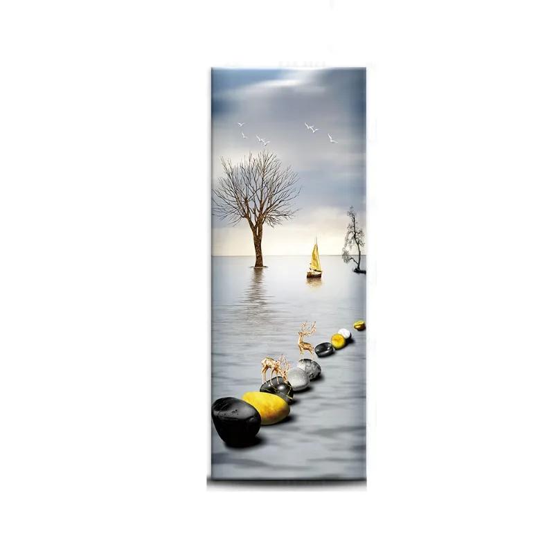 Chinese Style Refrigerator Door Sticker Self Adhesive Waterproof 3D Wallpaper Fridge Door Wrap Mural Cover Home Kitchen Decor