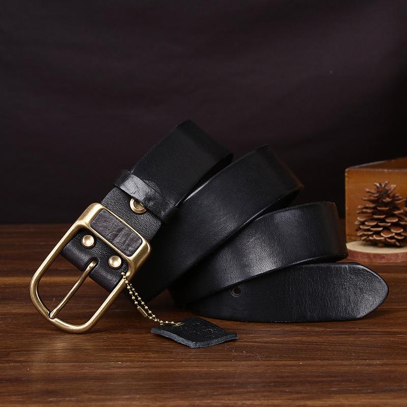 Dip-Dyed Wax Top Layer Vegetable Tanned Cowhide Water-Dyed Belt Men'S Genuine Leather Retro Trend Casual Jeans Belt Men