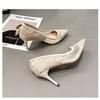 Hollow and breathable French shallow mouth single shoes pointed high heels 2025 new lace stiletto temperament women's shoes women's summer