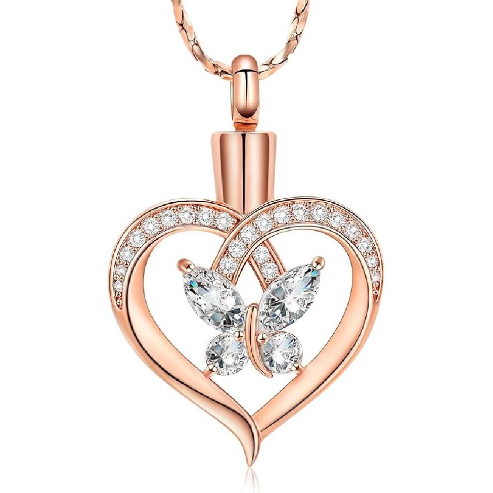 Imrsanl Butterfly Urn Necklaces for Women Girls Birthstone Cremation Jewelry Urns Pendant for Human Ashes Memorial Locket Keepsake Jewelry