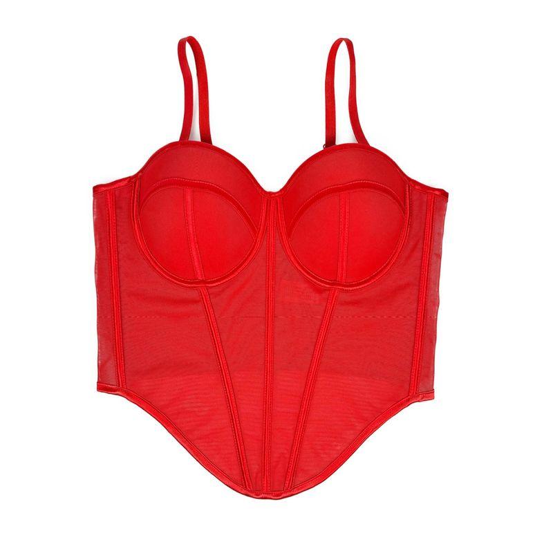 

Сетчатый Прозрачный Корсетный Бюстгальтер-Топ на Бретелях с Асимметричным Подолом в Сексуальном Европейском и Американском Стиле Red 34B/75B recommended weight 45.00 kg-55.00 kg