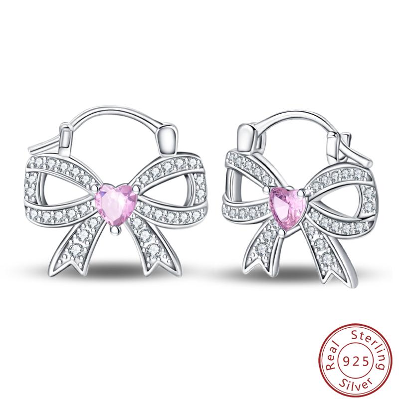 New Sweet 925 Silver Women's Princess Powder Gemstone Blue Kind Bow Design Earrings Fit Party Exquisite Jewelry Gifts
