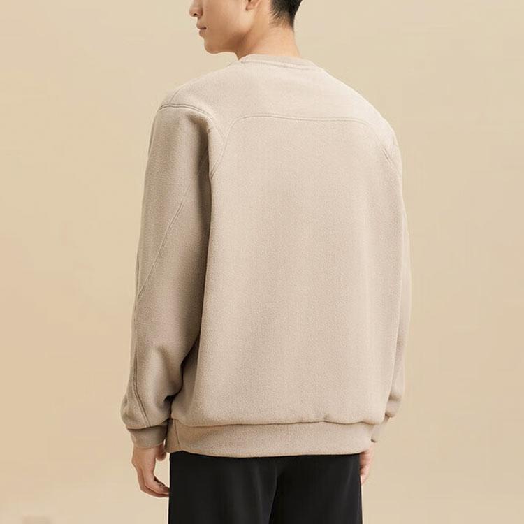 Anta Training Series Solid Color Round Neck Pullover Fleece Sweatshirt Men Sweatshirt Dark-Gray Brown 952347704-3