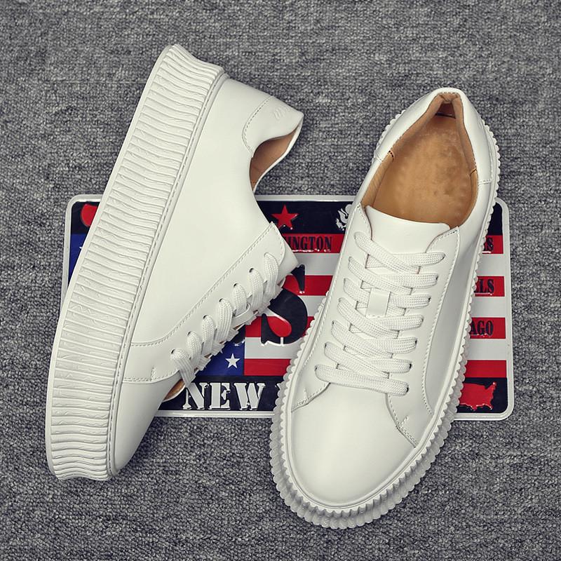 

Модные повседневные кроссовки из коровьей кожи для мужчин, весна-осень, однотонные, увеличивающие рост, кроссовки для мужчин, дизайнерская платформа, Zapatos Hombre 38 белый