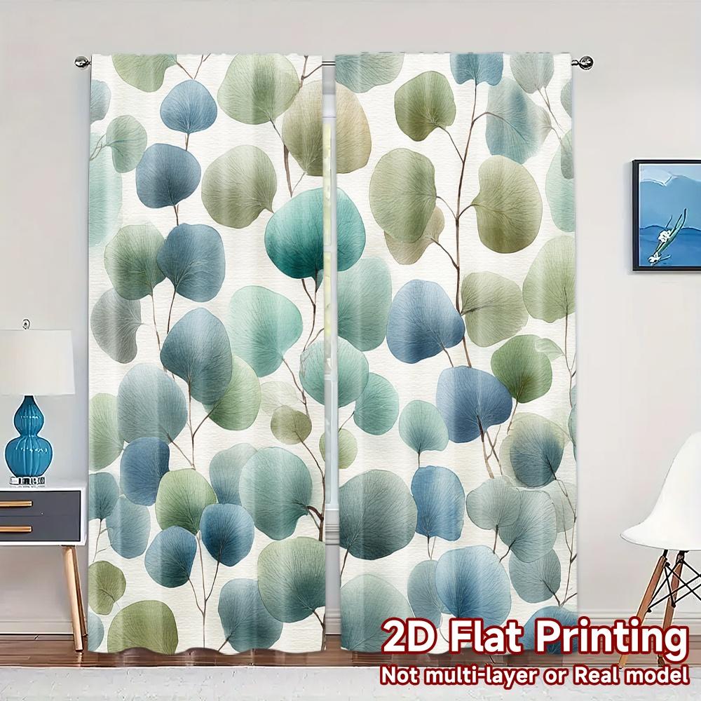 

Set Of 2 Flat Printing Curtains Without Rod Floral Greenery Design Women Is Day Festival Fashion Yarn Curtain Made Polyester W100*H70(CM)-Rod Pocket&2PCS