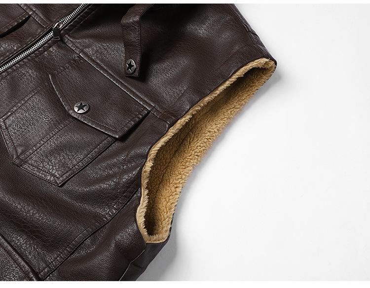 Cross2025 Men's Autumn/Winter Plus Velvet Thick Leather Vest - Youth Outdoor Casual Fashion