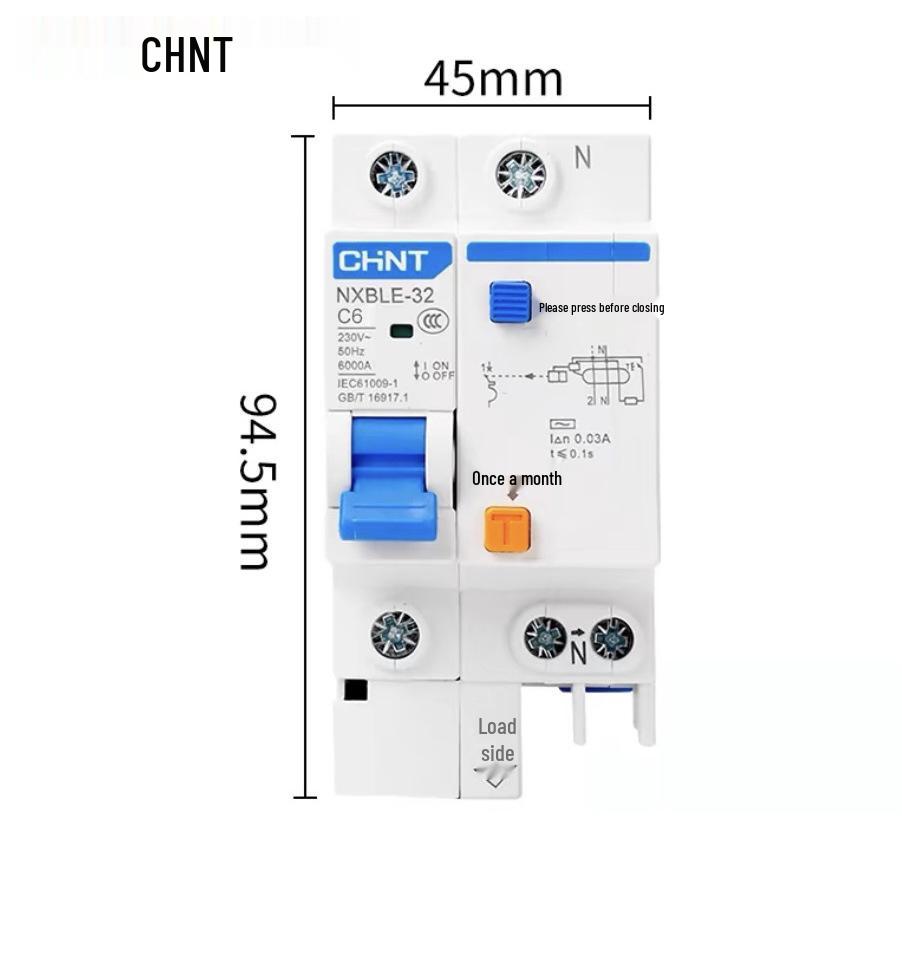Chint 2P MCB Circuit Breaker with Air Switch, 220V RCD, 32A/63A, for Three-Phase Household Electrical Protection