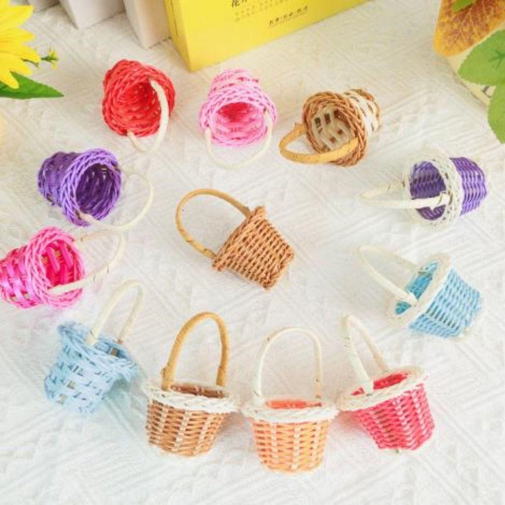 Fashion Dollhouse Basket DIY Handmade Vine Weaving Basket Handheld Vine Basket Children's Day