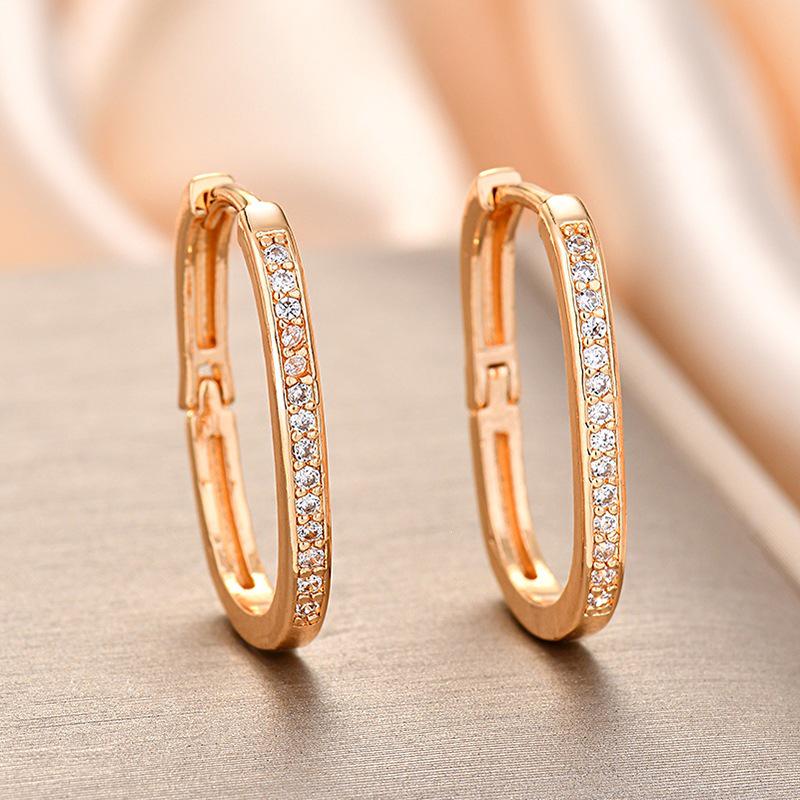Elegant U-Shaped Zirconia & Rhinestone Geometric Hoop Earrings