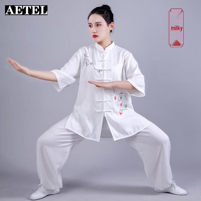 AETEL Women's Loose Fit Cotton Linen Short Sleeve Tai Chi Uniform Set
