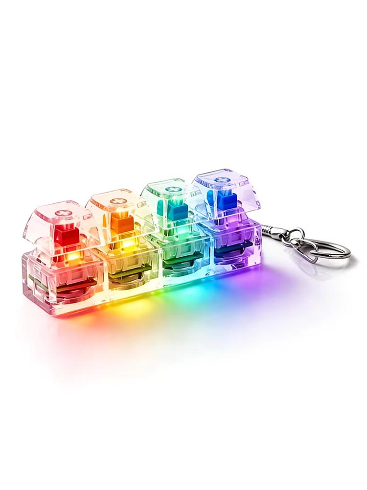 **Light Up 4 Keys Finger Keyboard Keycap Stress Relief Fidget Toy Keychain Key Led Button Pinch Tester Office Desk Accessory