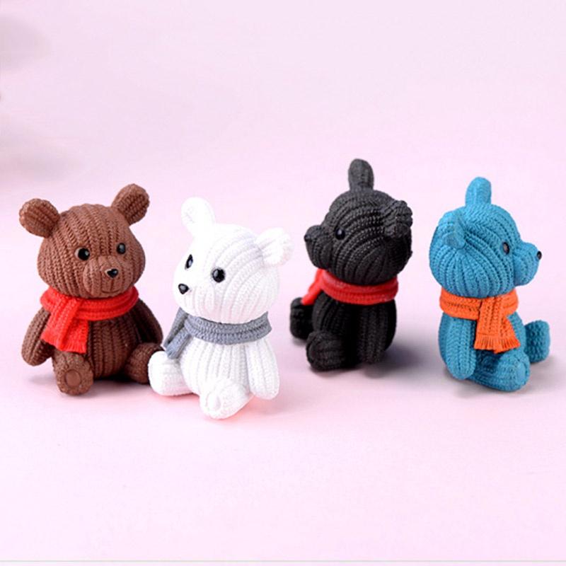 8Pcs/set Cartoon Animal Scarf Bears Miniatures Mini Figures Moss Terrarium Micro Landscape Fairy Garden Dollhouse Decoration