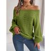 Fashion Off-the-shoulder Pullover Hollow Out Women Sweater Autumn Casual Knitted Tops Long Sleeve Loose Casual Solid Color One-word Collar Sweaters