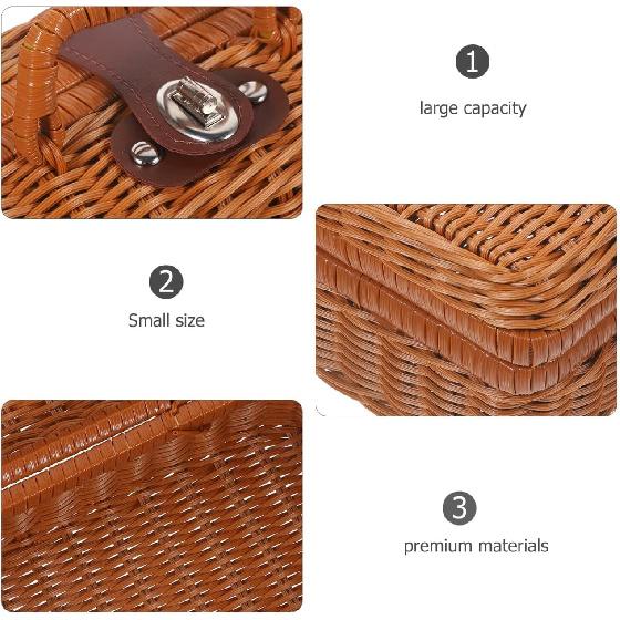 YARNOW Imitation Rattan Suitcase Rattan Picnic Wicker Picnic Basket Storage Basket with Lid Woven Basket with Lid Hand Decor Make Up Clothes