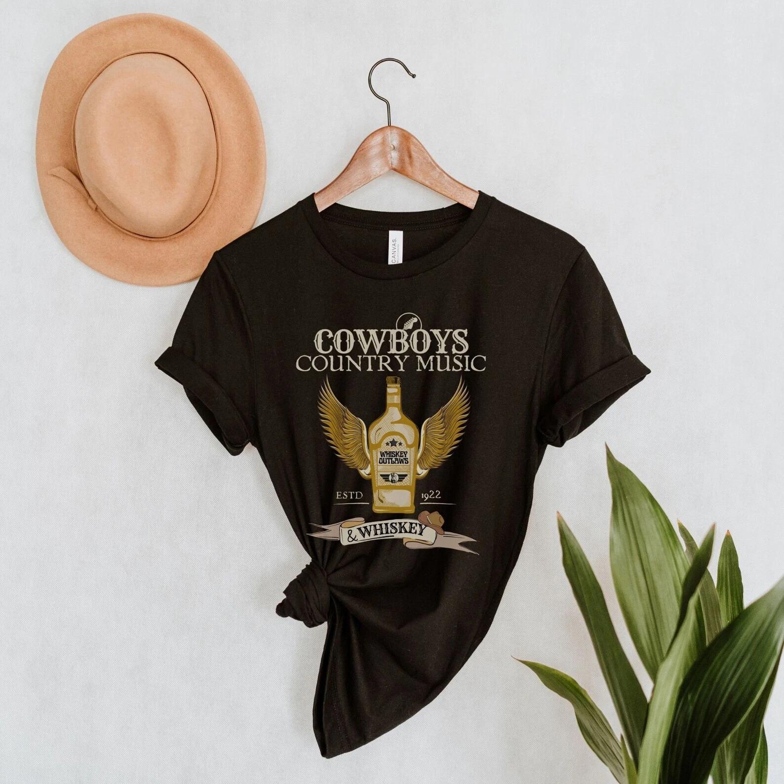 Cowboys Country Music and Whiskey Unisex Tee S