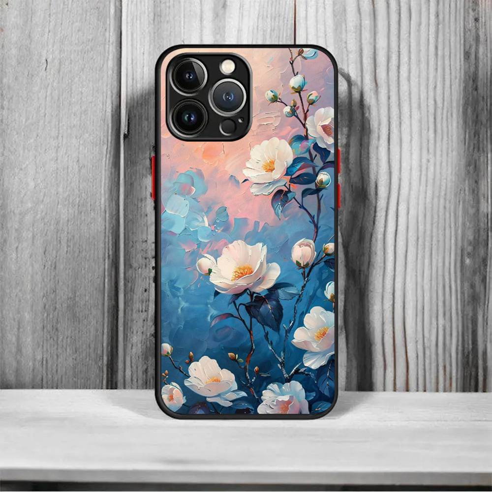 

Oil Painting Of Flowers Matte Shockproof Phone Case For iPhone X XR XS 15 14 11 12 13 pro MAX 16mini Translucent iPhone 14 plus