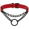 Punk Style Dark Leather Round Ring Choker Necklace - Black Chain Clavicle Neckband