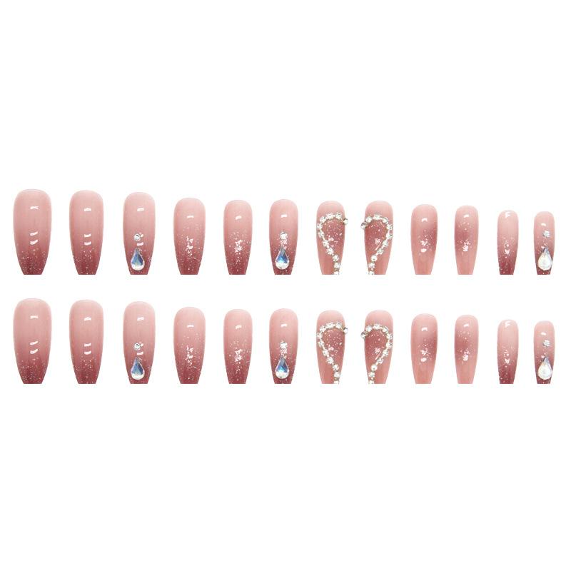 24 Pcs Treasure Wear Nail Glazed Water Drop Diamond Chain Love Fairy Nail Art Long Diamond Wear Nail Finished Nail