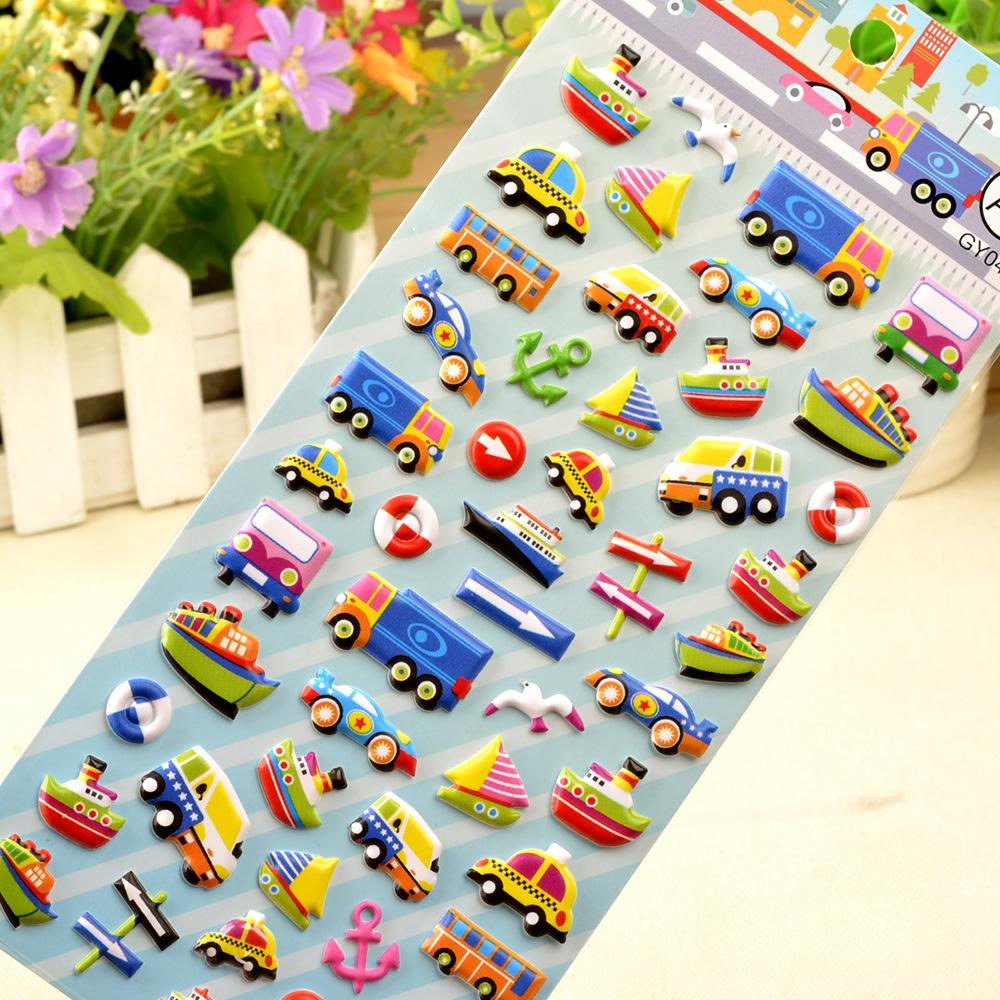 1pcs 3D Relief Stickers for Baby Boys Girls Cartoon Transportation Vehicles Kindergarten Reward Stickers DIY Adhesive Materials