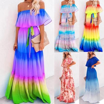 Rochie leagăn fără bretele cu imprimeu degradat european și american pentru femei 2025