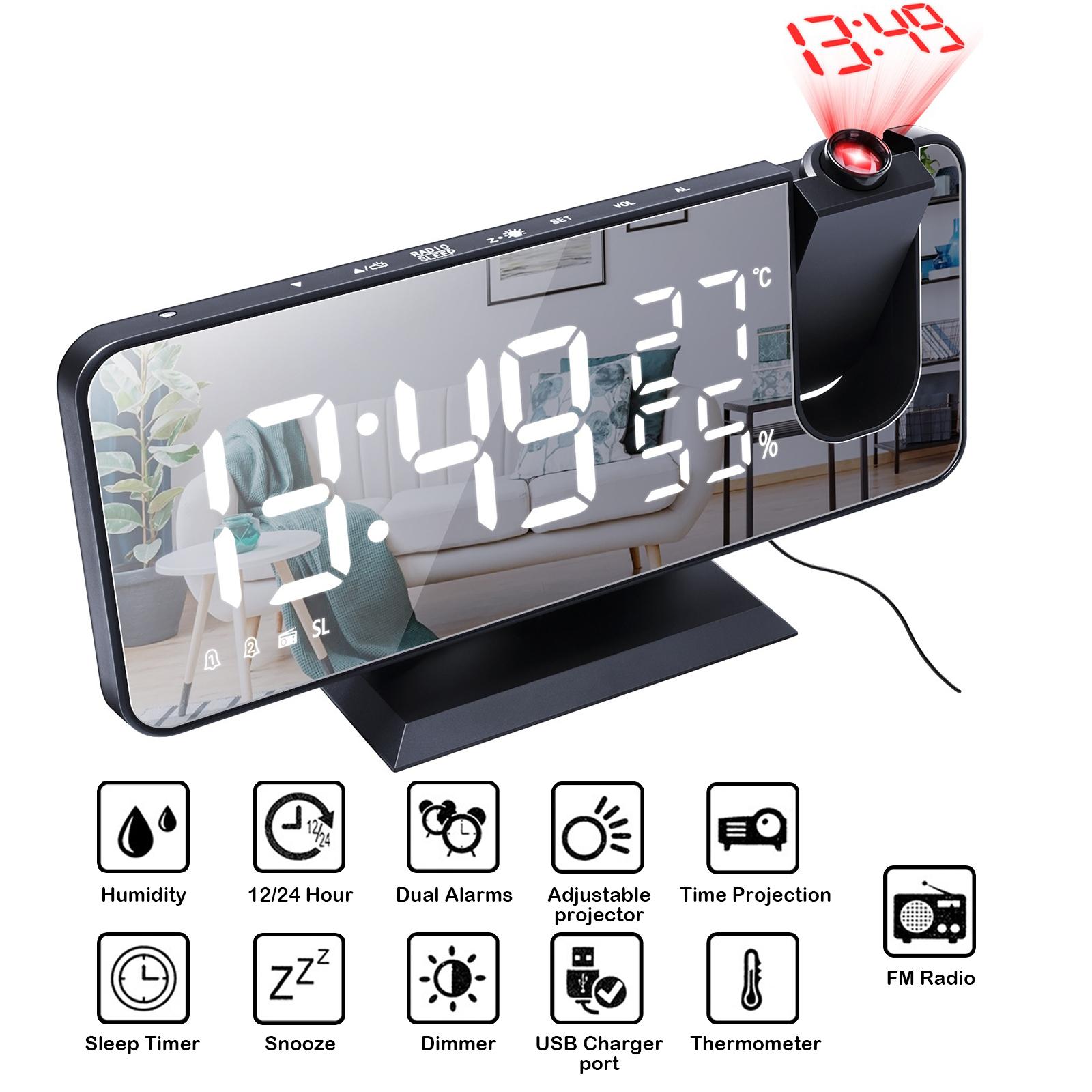 

Светодиодный цифровой проекционный будильник, настольный электронный будильник с проекцией, FM-радио, проектор времени, прикроватные часы для спальни black-white A