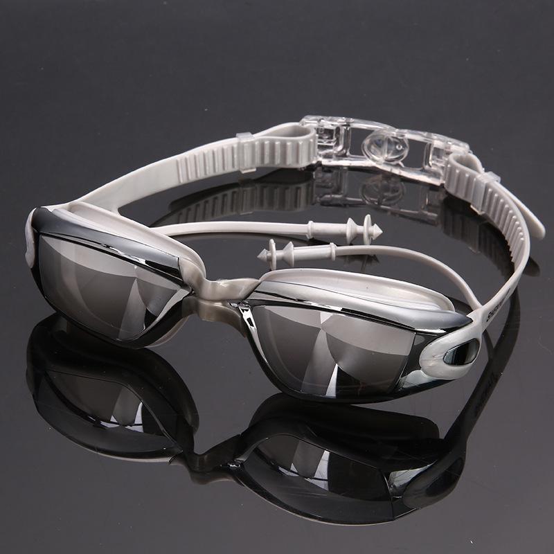 SBART High-Definition Flat Swimming Goggles with Large Electroplated Lenses & Earplugs - Waterproof & Anti-Fog, Unisex.