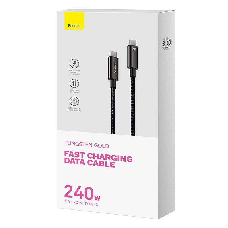 Kabel Usb-C Do Usb-C Baseus Tungsten Gold 240W 3M (Czarny)