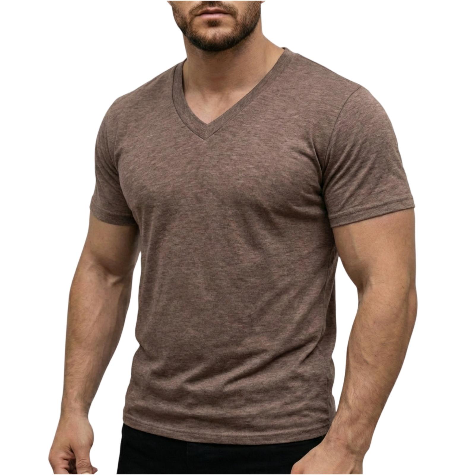 Ionia Lichtgewicht V-hals T-shirt met korte mouwen voor heren, zacht, ademend, rekbaar, casual sportief topje voor dagelijks gebruik S koffie