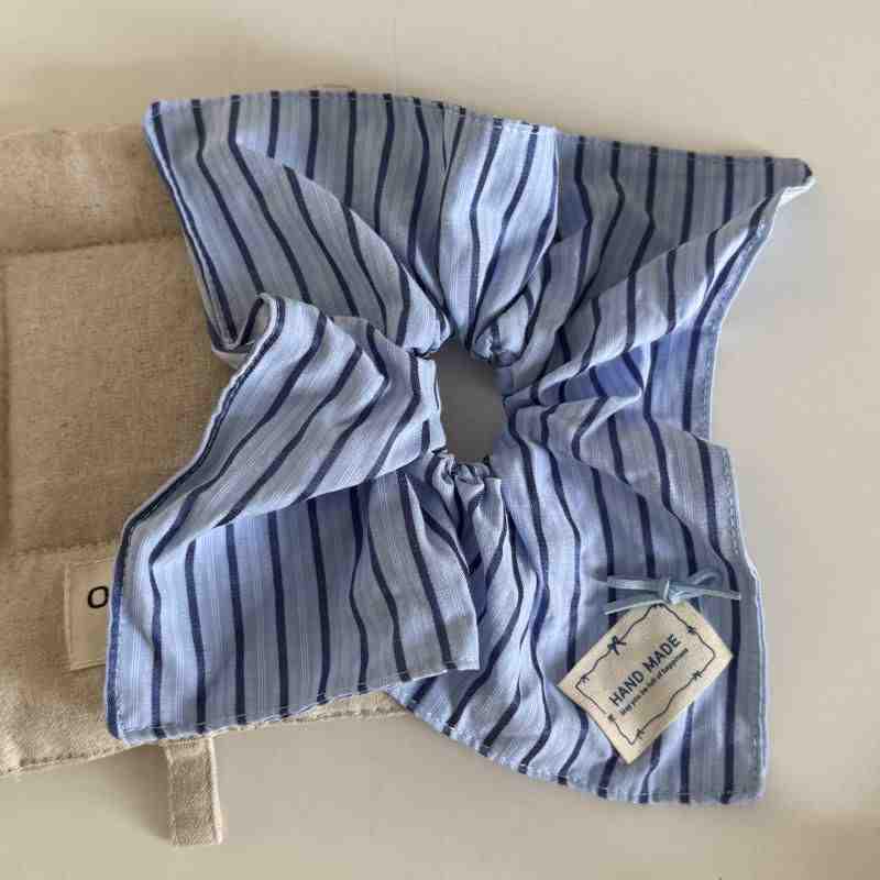 Blue Plaid Bow Knot Hair Tie with Elastic Bear Detail