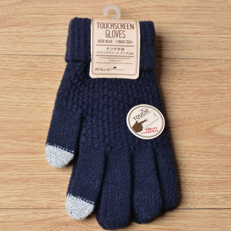 Winter Touch Screen Gloves Women Men Warm Stretch Knit Mittens Imitation Wool Full Finger Guantes Female Crochet Thicken