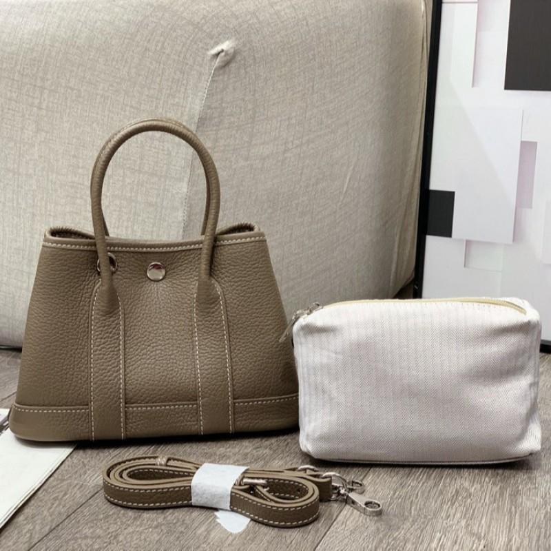 2026 Genuine Leather Mini Garden Tote Bag Top Grain Cowhide Soft Structured Crossbody With Zip Pocket