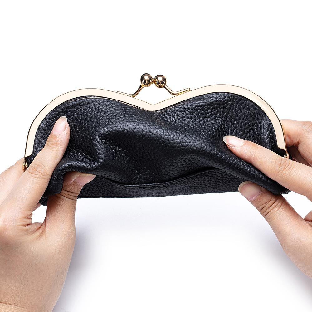 New Genuine Leather Glasses Case, Niche Sunglasses Storage Bag with Kiss Buckle, Case for Sun Glasses & Women's Eyebrow Pencils