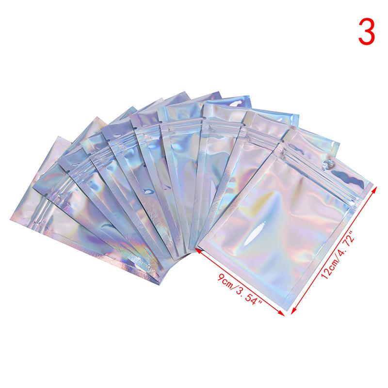 10Pcs Iridescent Zip Lock Pouches Cosmetic Plastic Laser Holographic Zipper Bags
