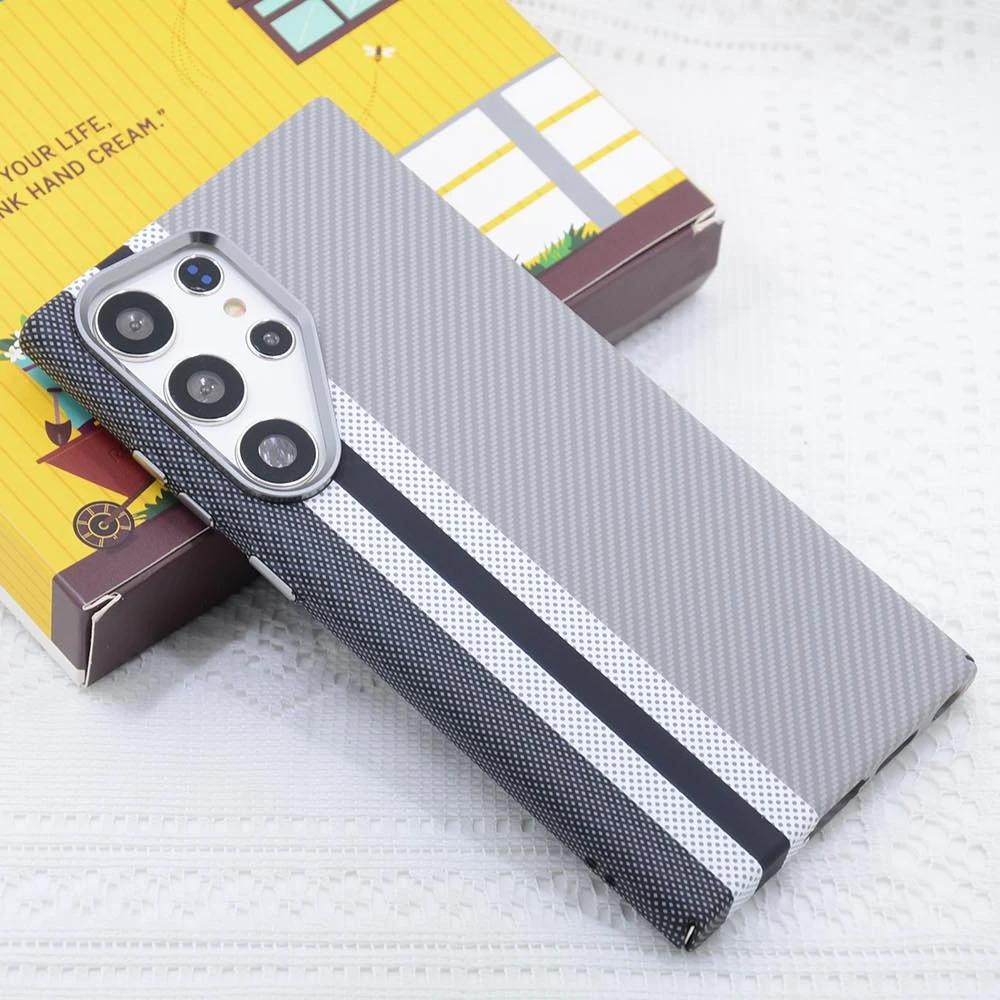 Kevlar Carbon Fiber Texture Magnetic Case For Samsung Galaxy S25 S24 S23 Ultra Plus Shockproof Shell Alloy Camera Lens Cover