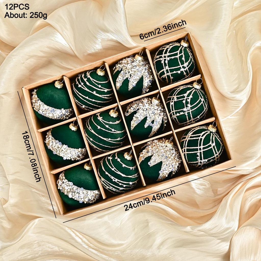 Elegant Flocking Velvet Diamond Christmas Ornament Set – Exquisite Holiday Tree Pendant Collection