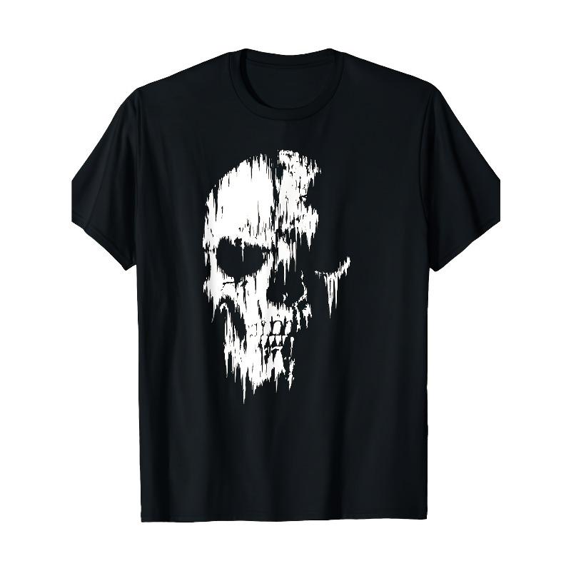 European sizes Tattered Skull Graphic T-Shirt - Soft Breathable Casual Streetwear, Machine Washable All-Season Comfort